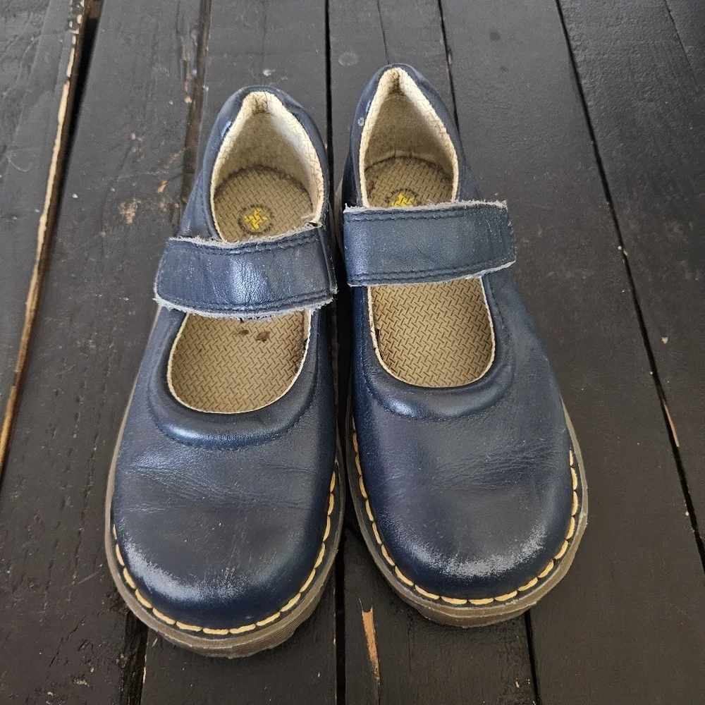 Dr. Martens Kids Girls 10 Navy Blue Leather Dress Shoes Mary Jane Gummy Sole
